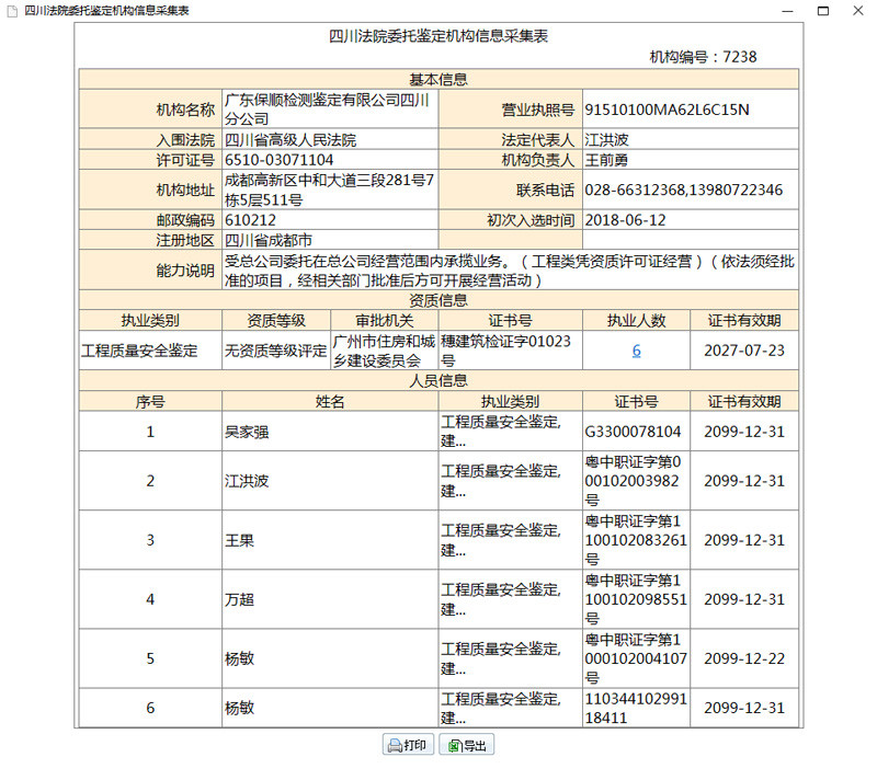 保順-四川高級(jí)人民法院司法鑒定入冊(cè)機(jī)構(gòu)信息截圖